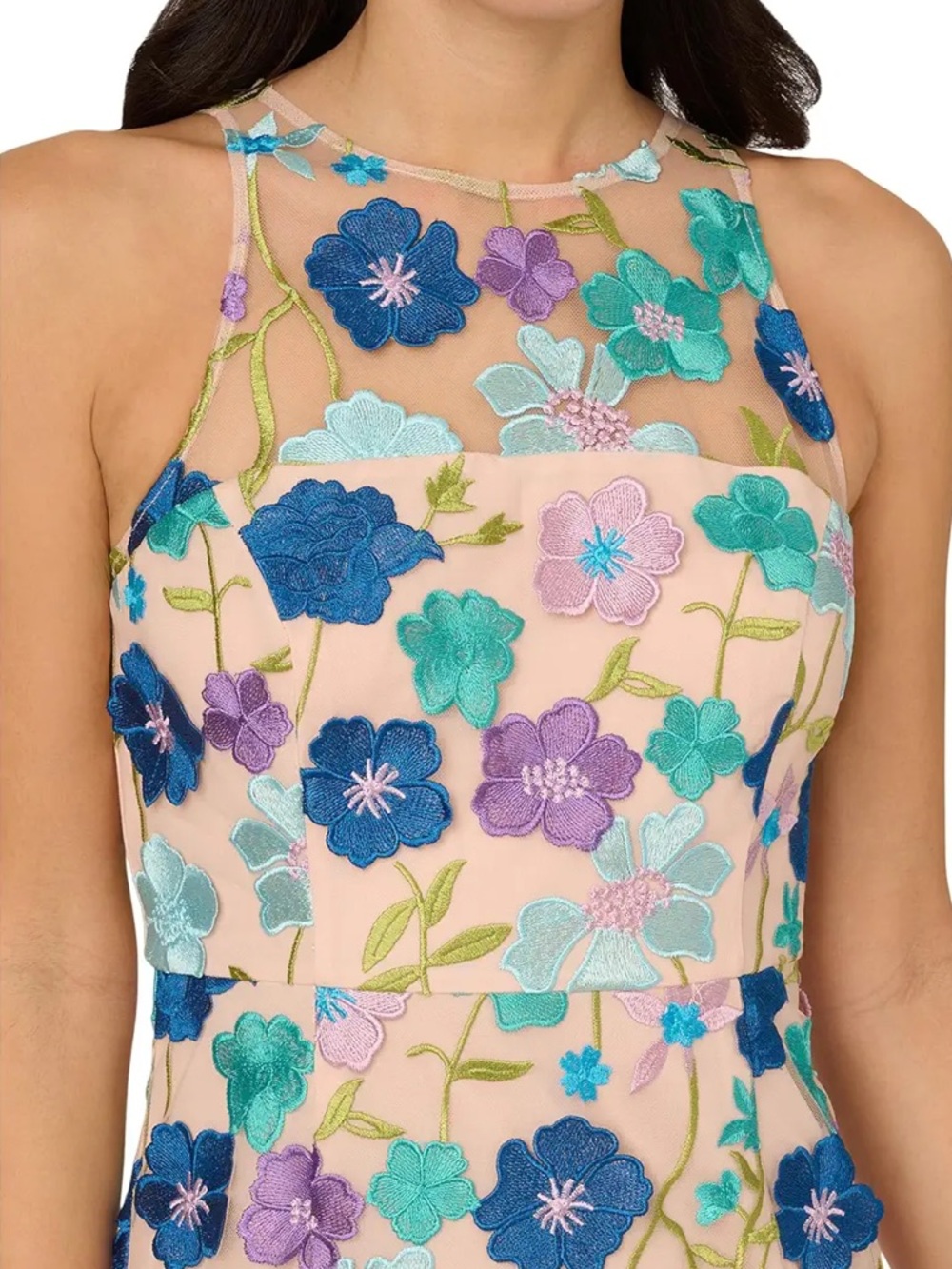 Adrianna Papell Floral Embroidered Applique Column Midi Dress Pink Size 4 - Picture 3 of 14